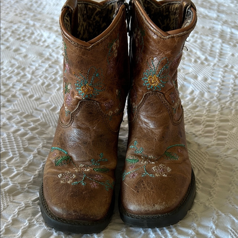Shyanne Tan Kids Boots with Floral Design